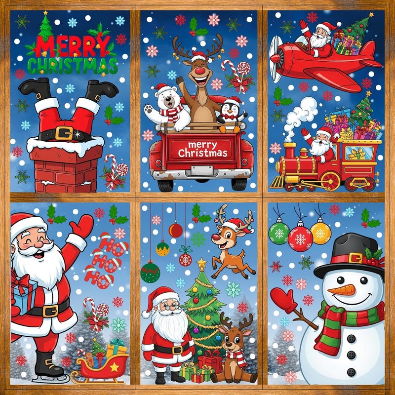 Backtopeia Christmas Window Clings Stickers | 350Pcs Christmas Clings Xmas Window Decals Decorations Indoor Outdoor Glass Snowflake Santa Claus Reindeer Penguin Snowman Accessories Decor Supplies - Image 1